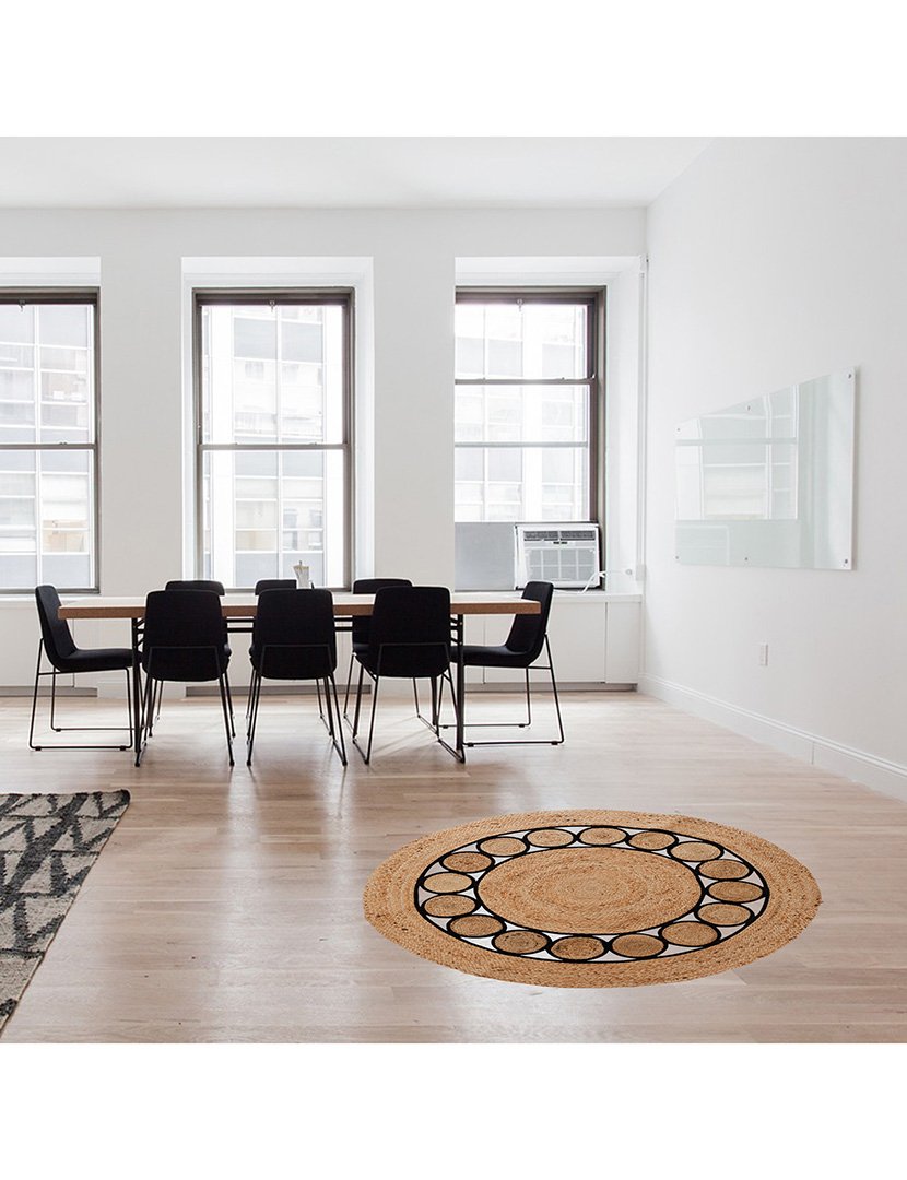 Tapete redondo trançado em juta e algodão