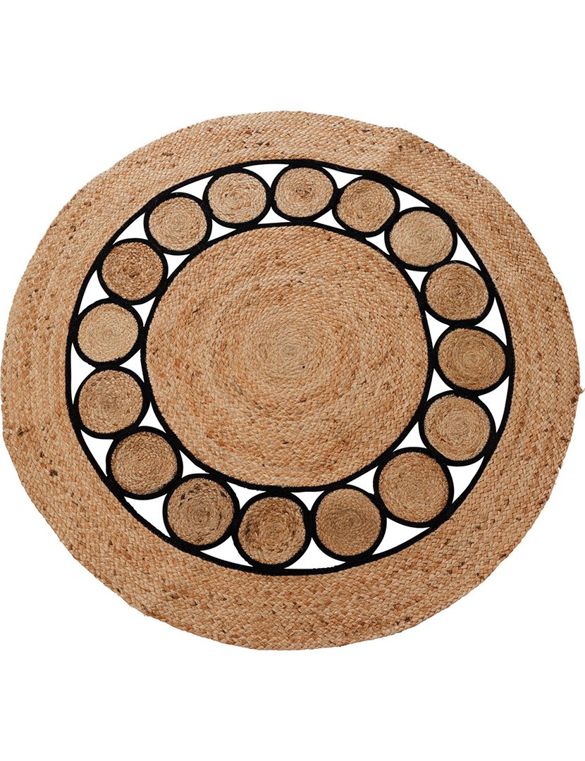 Tapete redondo trançado em juta e algodão