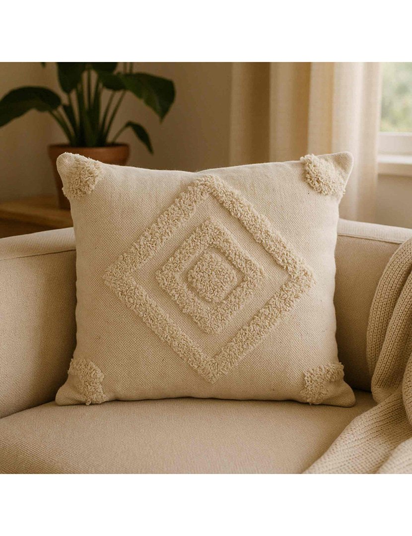 Almofada de algodão com capitonê  45x45cm