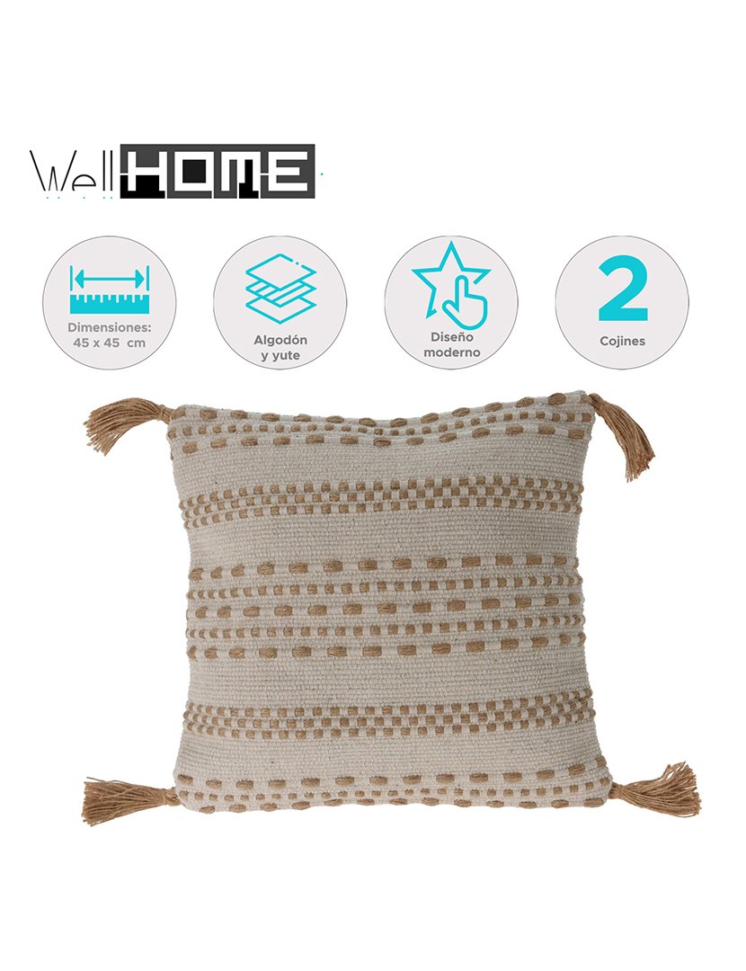 Almofada em juta e algodão 45x45cm