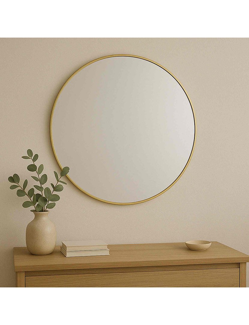 Espelho redondo de metal Dourado