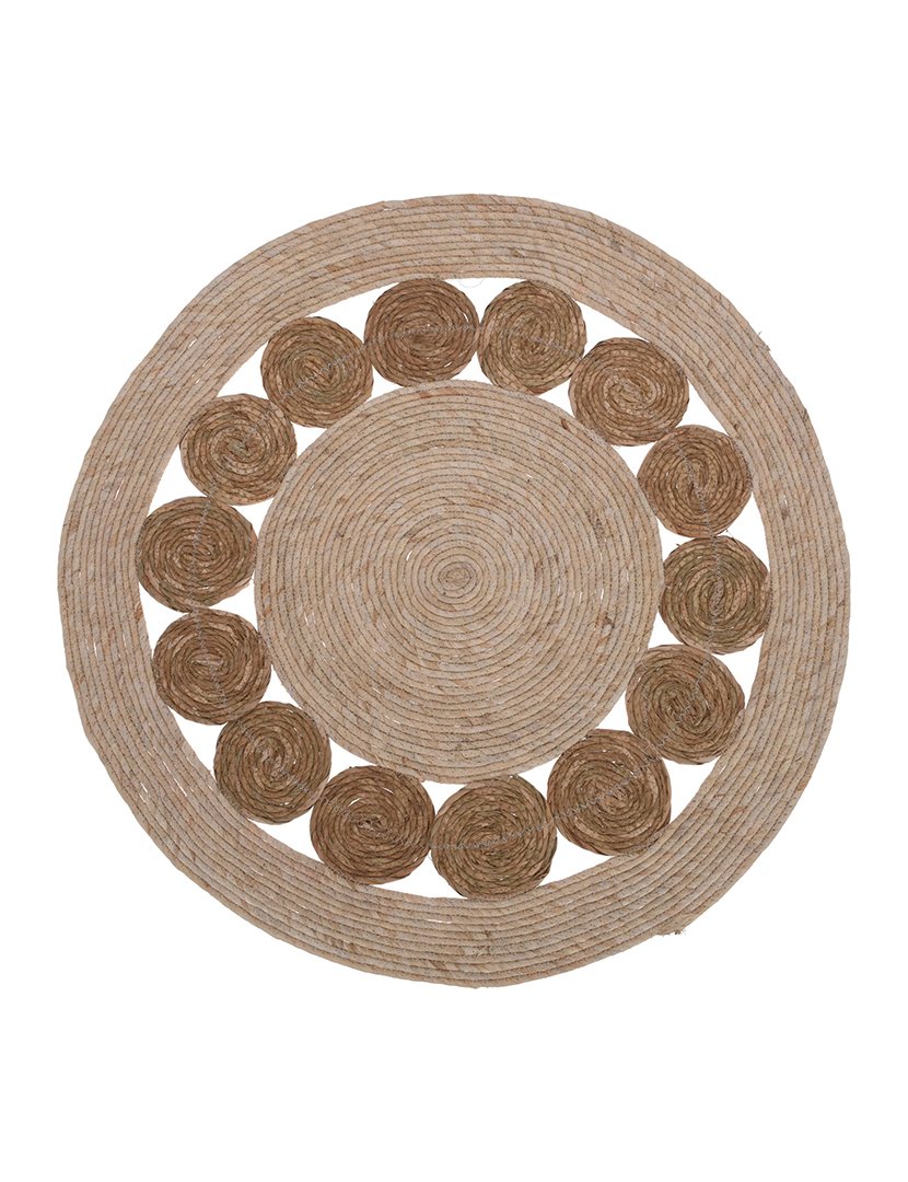 Tapete redondo de folhas de taboa e milho