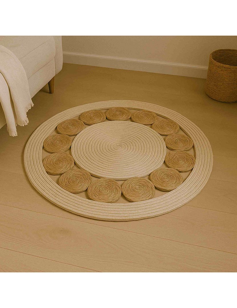 Tapete redondo de folhas de taboa e milho