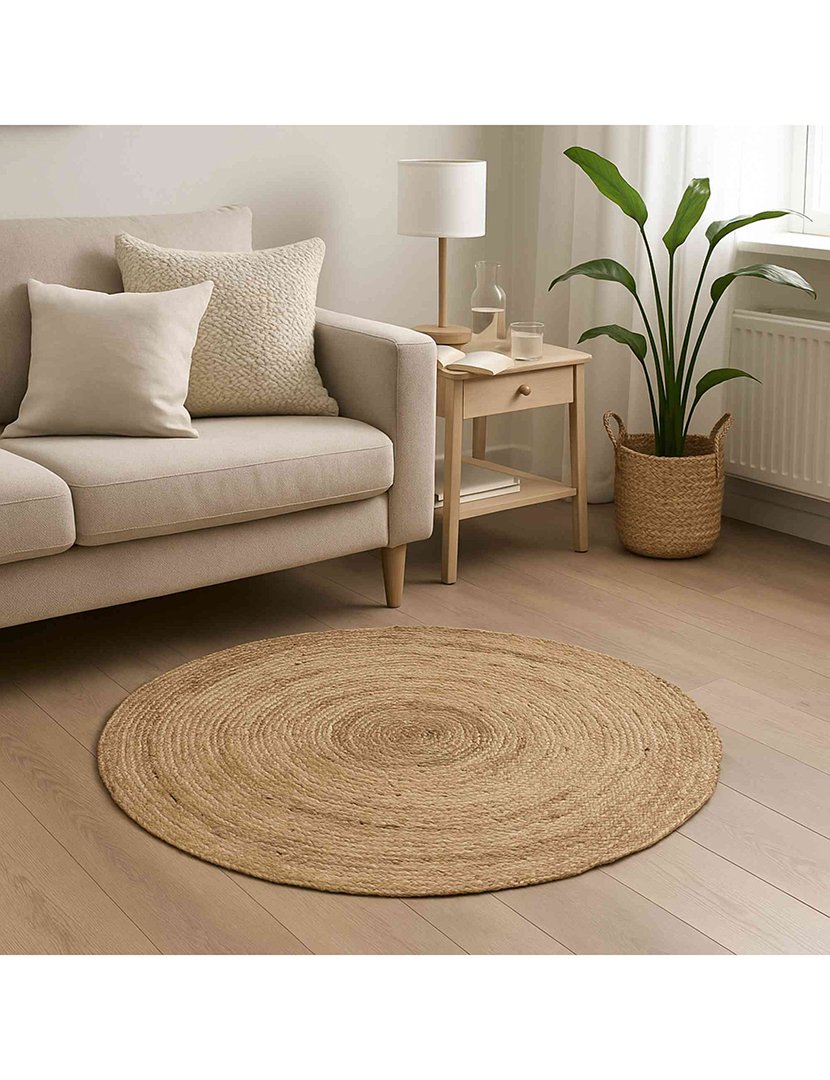 Tapete redondo feito de juta natural
