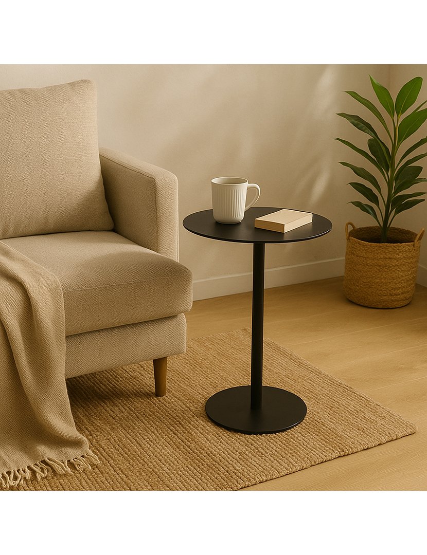 Mesa lateral redonda de ferro Preta