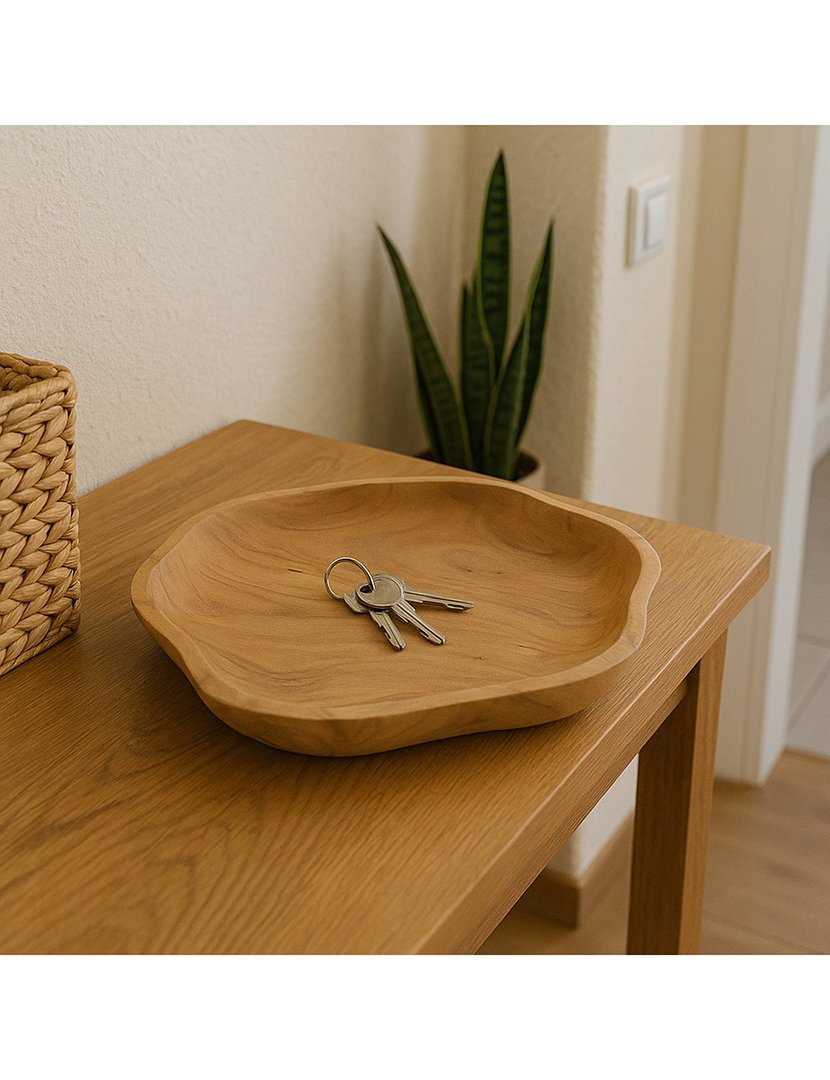 Tigela redonda de madeira de raiz de teca