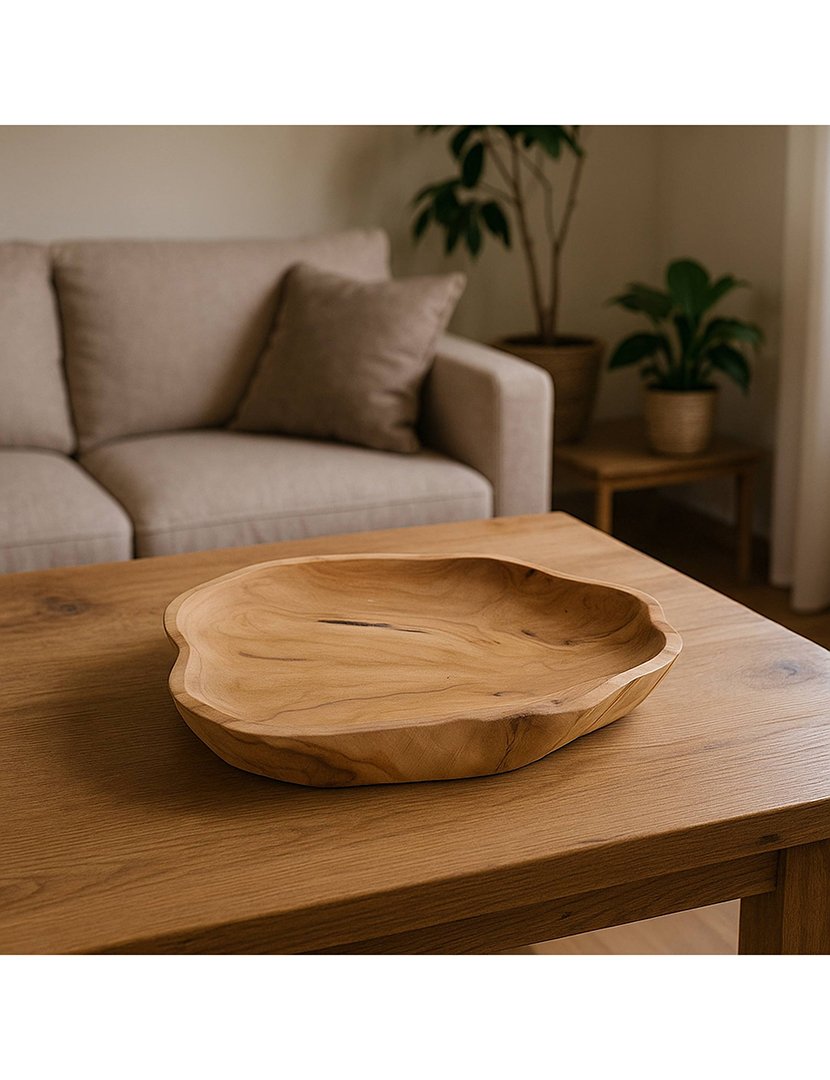 Tigela redonda de madeira de raiz de teca