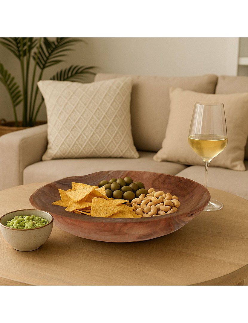 Tigela redonda de madeira de teca