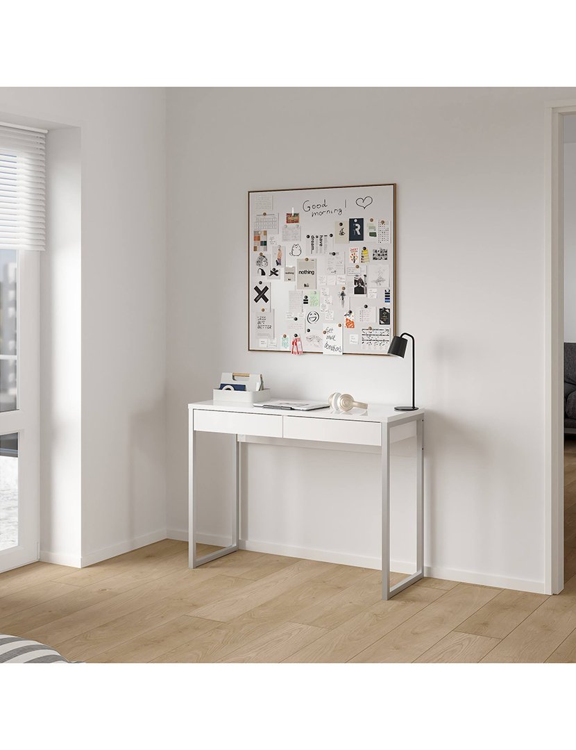 Secretária alta Tormes com 2 gavetas Branco Brilhante