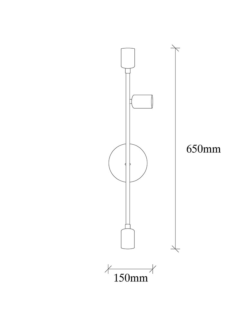 Candeeiro de Parede Lado Direito 15x15x65cm Preto