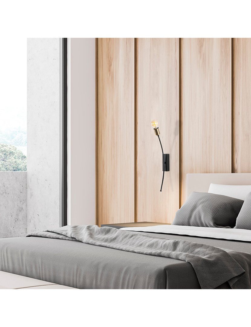 Candeeiro de Parede 6x25x56cm Preto e Dourado