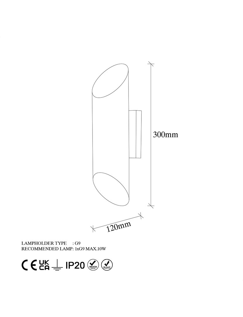 Candeeiro de Parede 8x12x30cm Branco