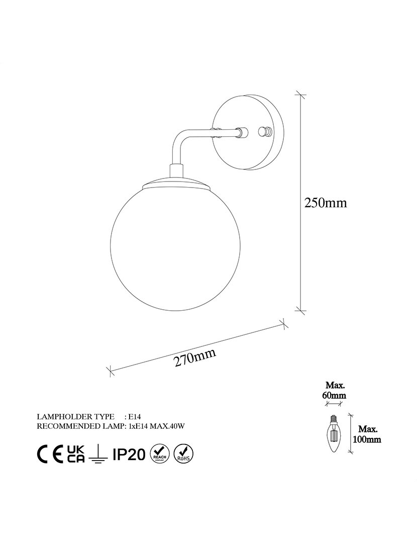 Candeeiro de Parede 15x27x25cm Dourado