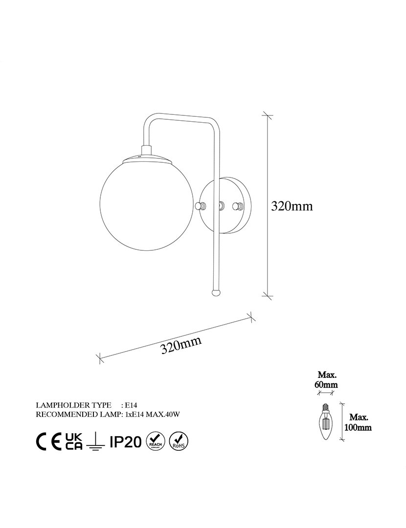 Candeeiro de Parede 15x32x32cm Dourado