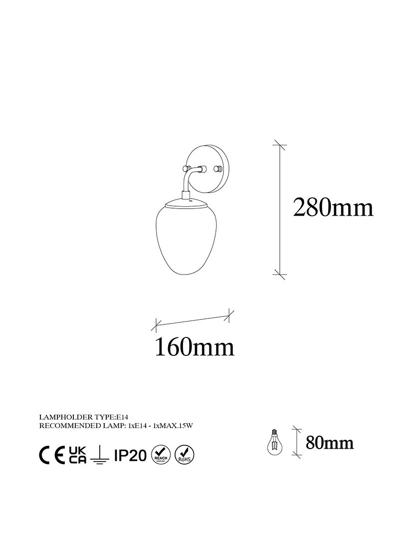 Candeeiro de Parede 12x16x28cm Dourado
