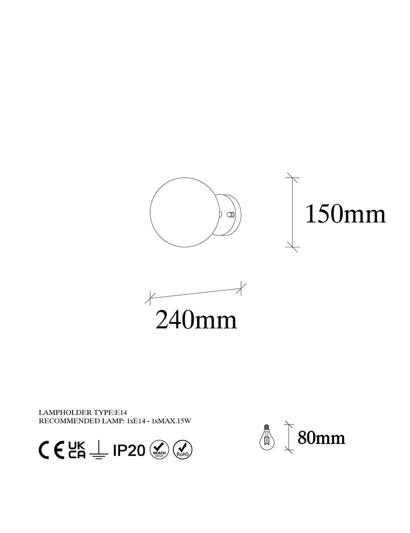 Candeeiro de Parede 15x15x24cm Preto e Branco