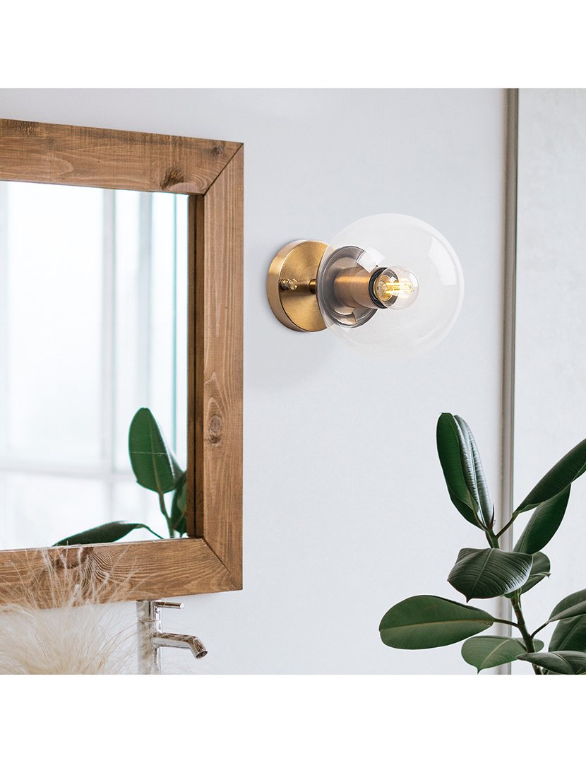 Candeeiro de Parede 15x15x24cm Dourado e Transparente