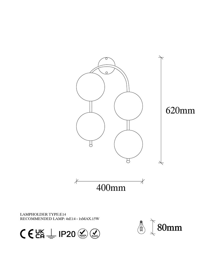 Candeeiro de Parede Curvo 40x26x62cm Dourado Brilhante