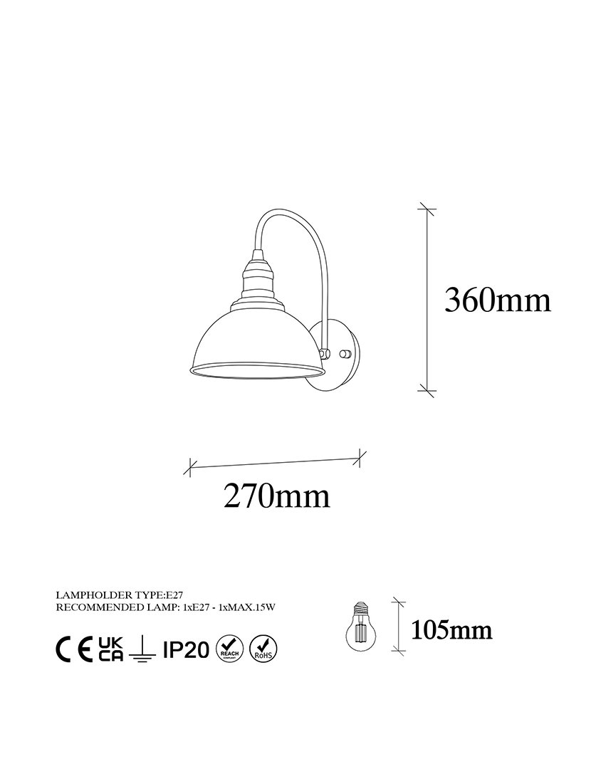 Candeeiro de Parede 27x27x36cm Dourado