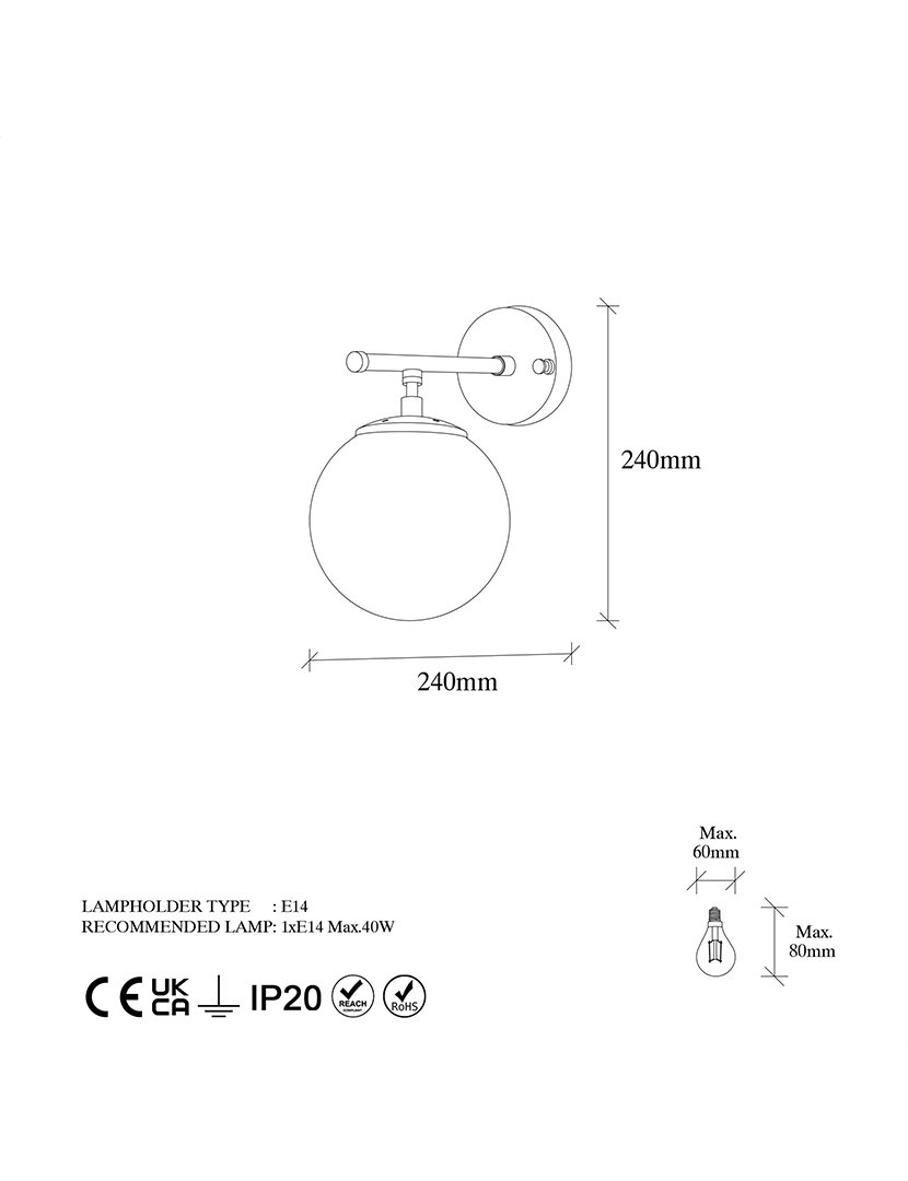 Candeeiro de Parede 15x24x24cm Preto