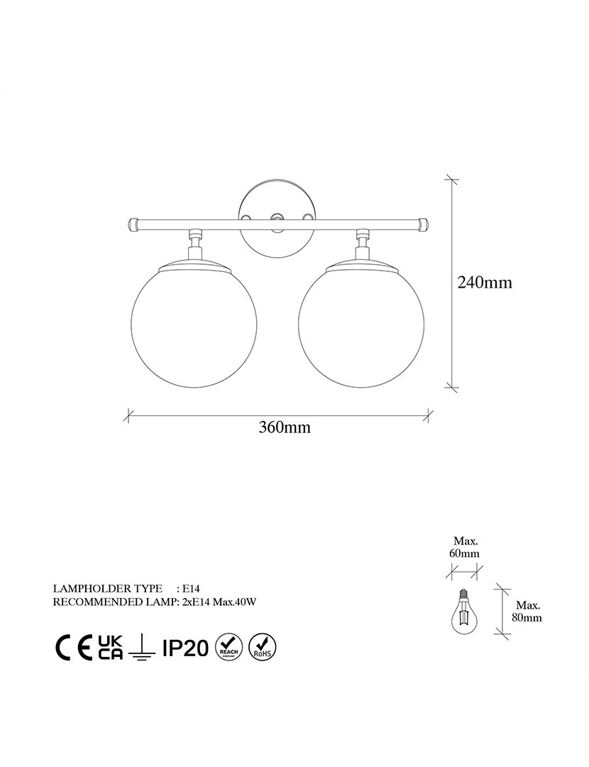 Candeeiro de Parede 36x24x16cm Preto