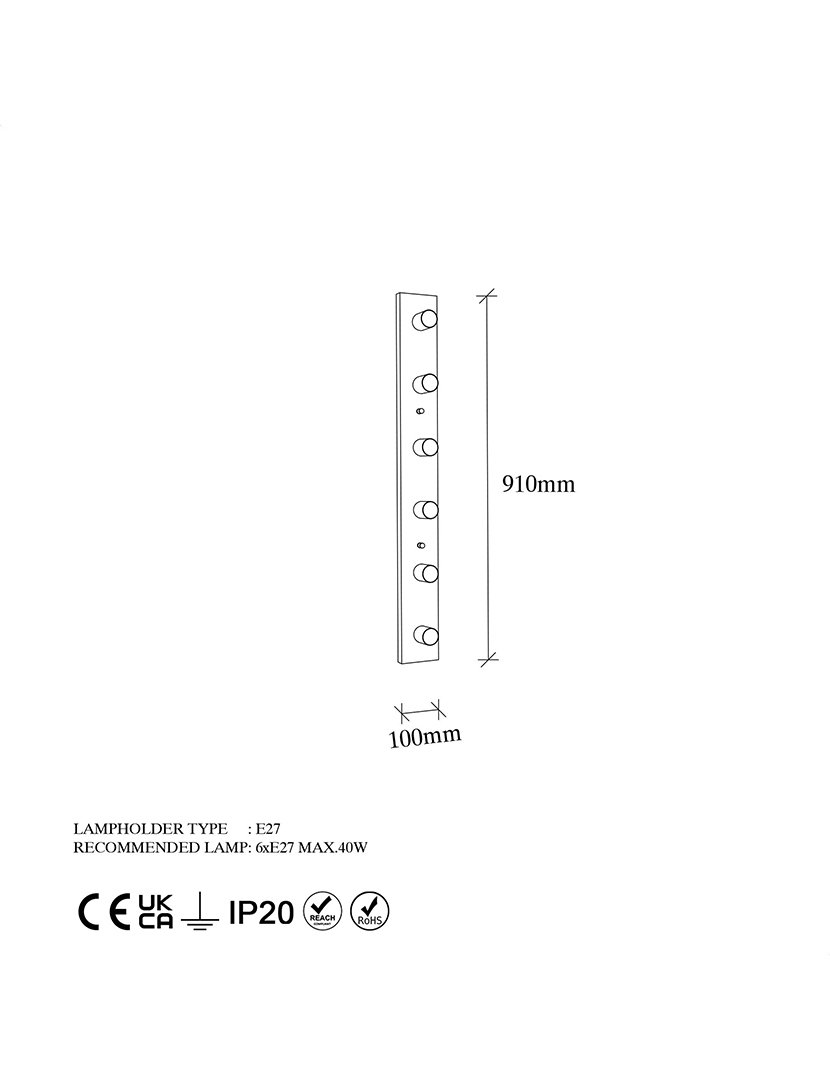 Candeeiro de Parede 10x10x91cm Branco