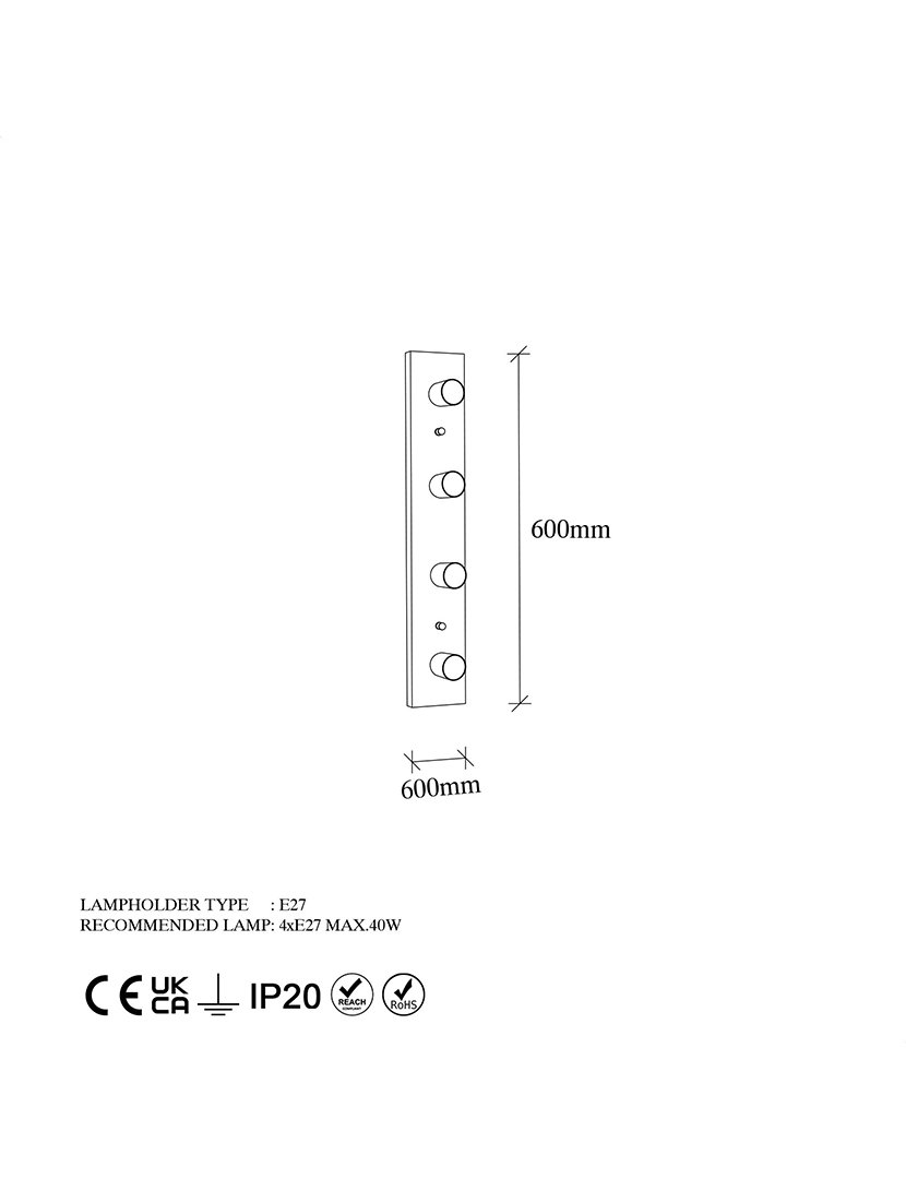 Candeeiro de Parede 10x10x60cm Branco