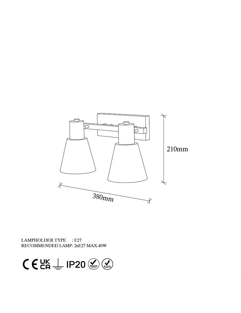 Candeeiro de Parede 38x21x21cm Preto