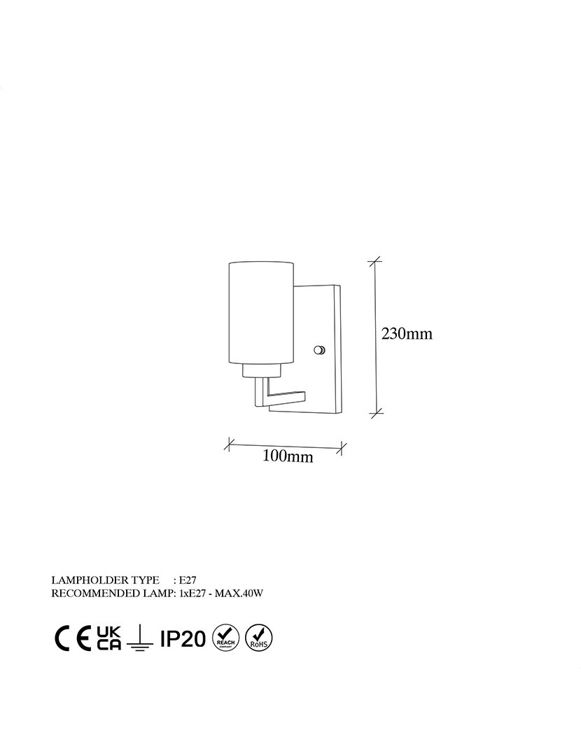 Candeeiro de Parede 10x19x23cm Preto