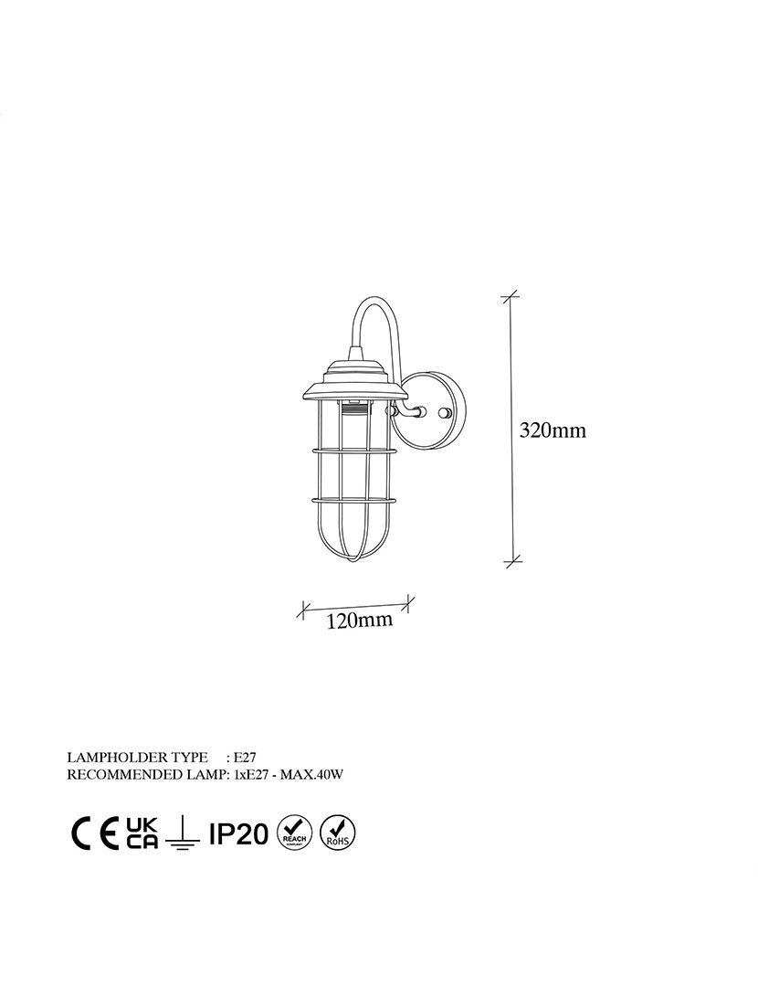 Candeeiro de Parede 12x25x32cm Dourado