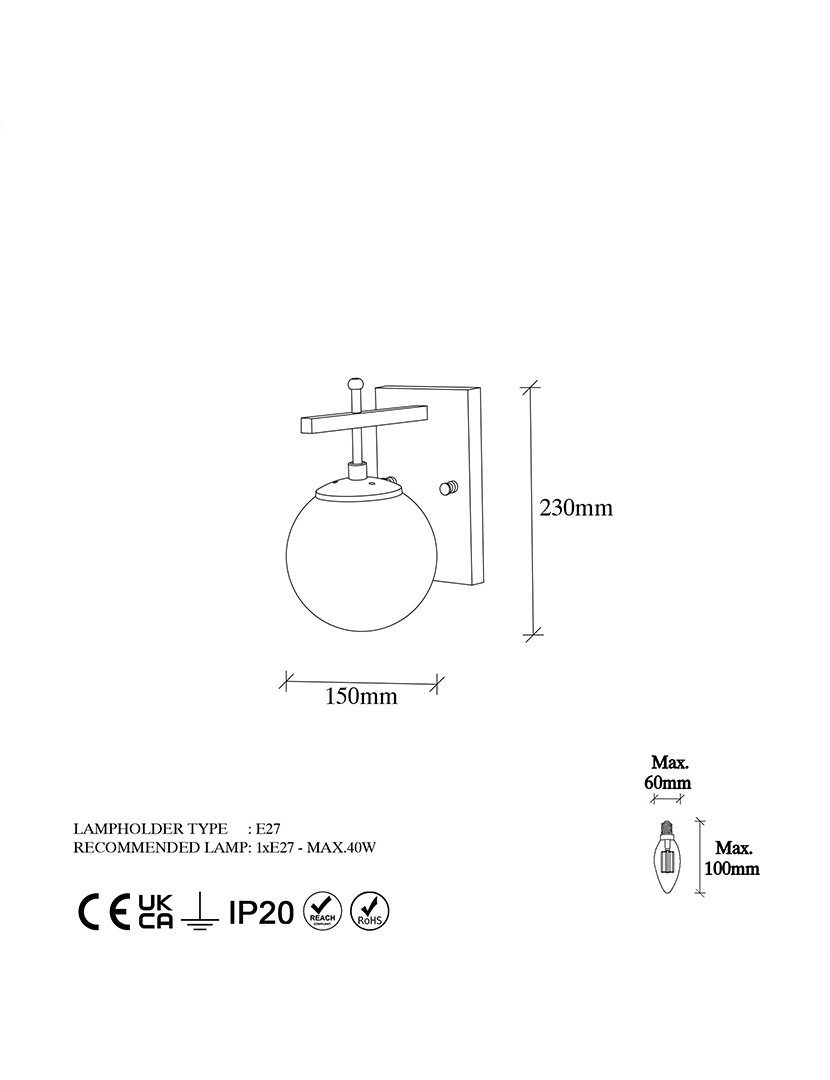 Candeeiro de Parede 15x20x15cm Dourado