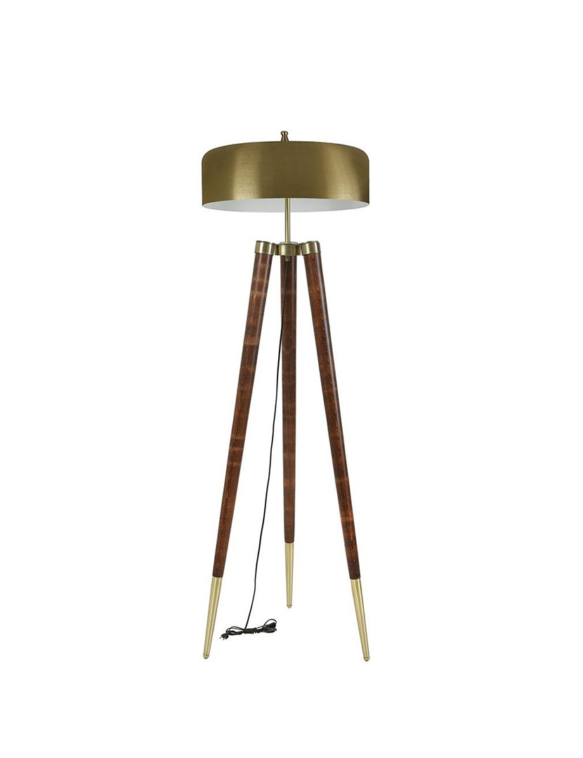 Candeeiro de Pé 48x48x165cm Dourado e Nogal