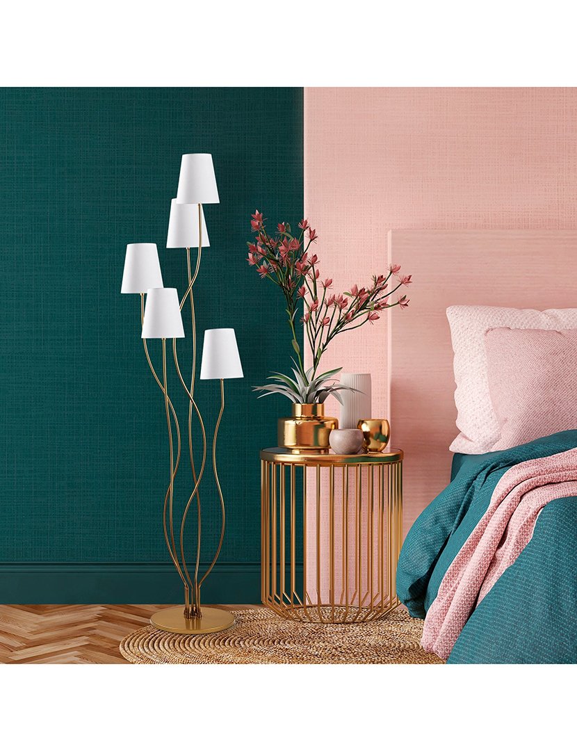 Candeeiro de Pé 44x44x160cm Dourado e Branco