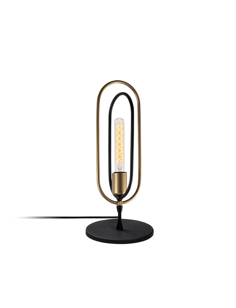 Candeeiro de Mesa 15x15x38cm Preto e Dourado