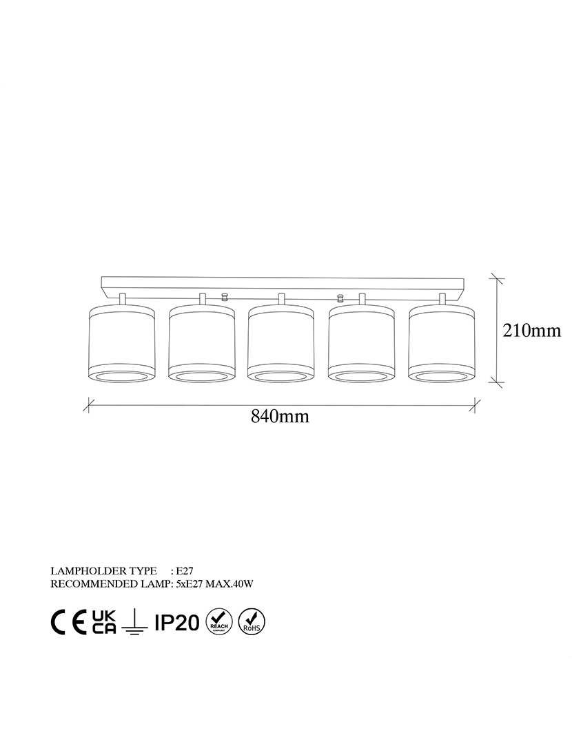 Candeeiro de Teto 84x15x21cm Dourado