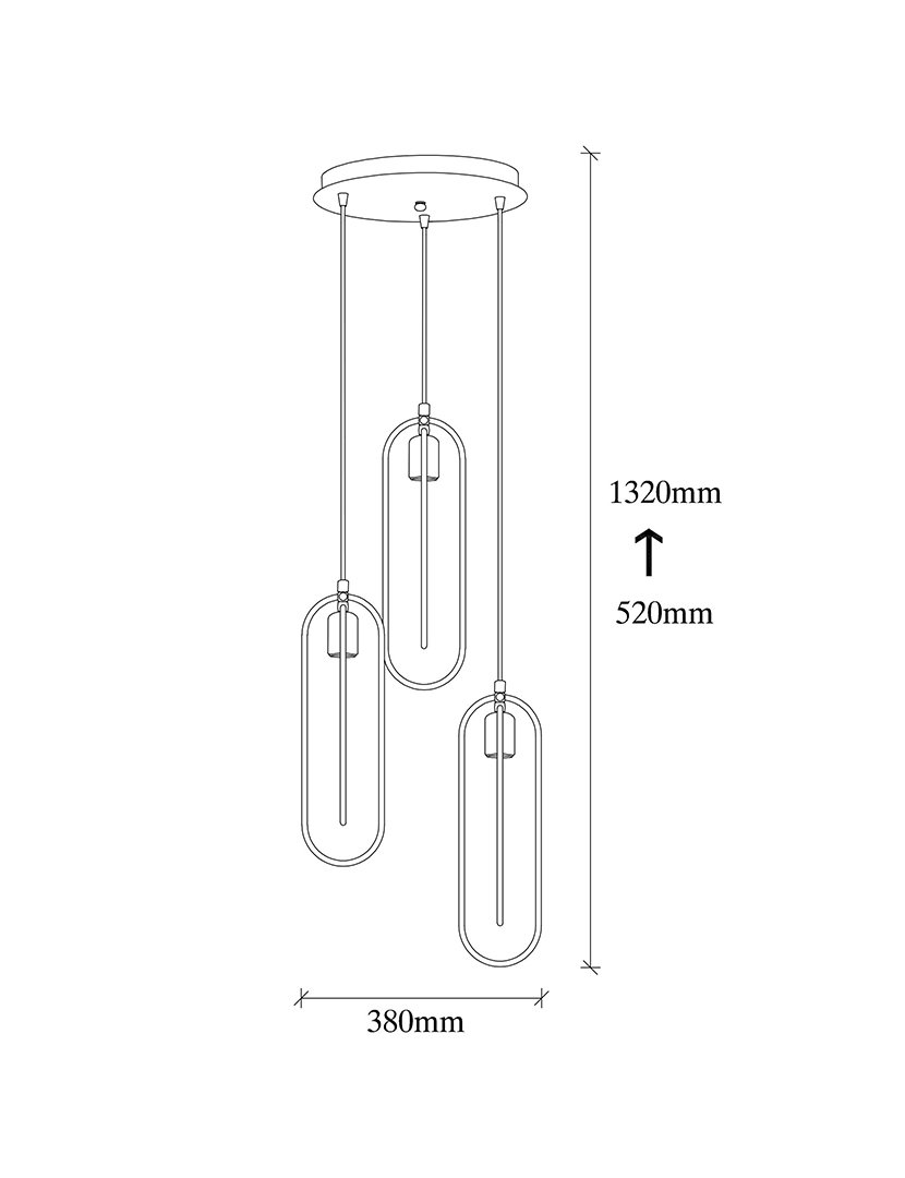 Candeeiro de Teto 38x38x132cm Preto e Dourado