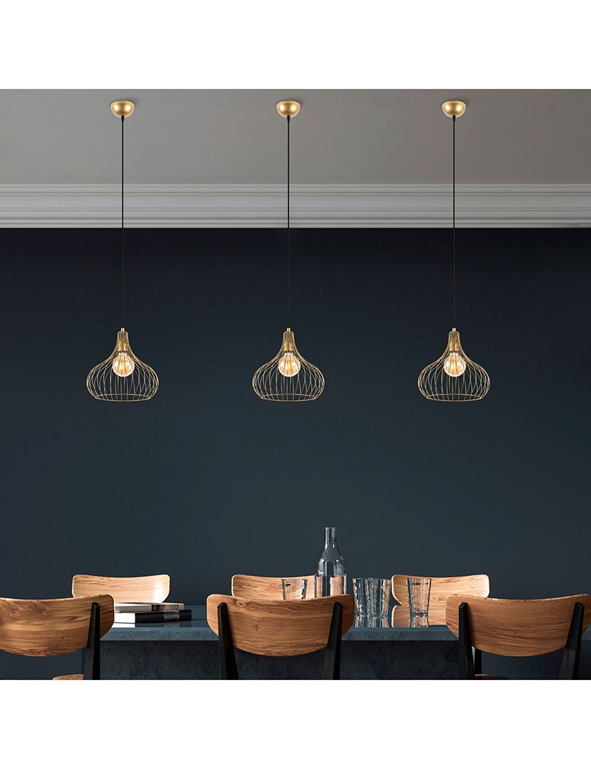 Candeeiro de Teto 22x22x120cm Dourado Brilhante