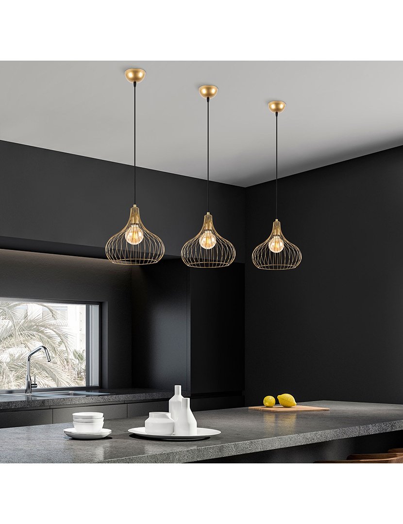 Candeeiro de Teto 22x22x120cm Dourado Brilhante