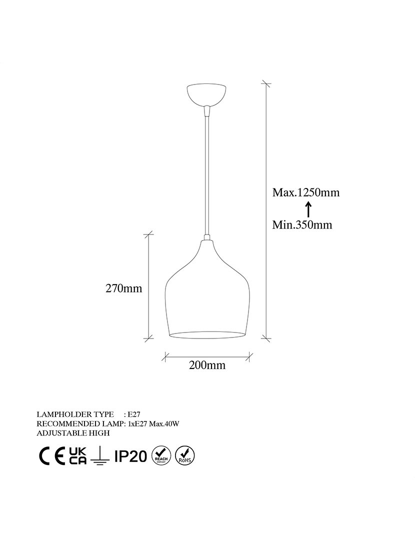 Candeeiro de Teto 20x20x35cm Multicolorido