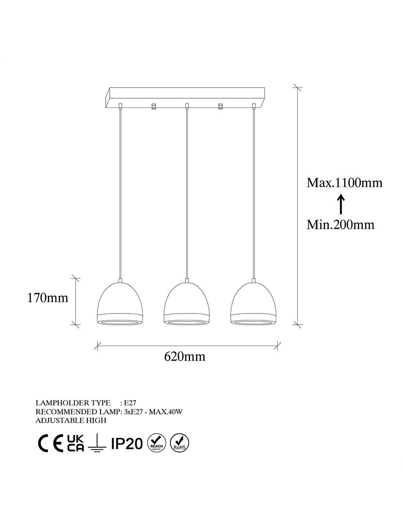 Candeeiro de Teto 62x17x110cm Antracite