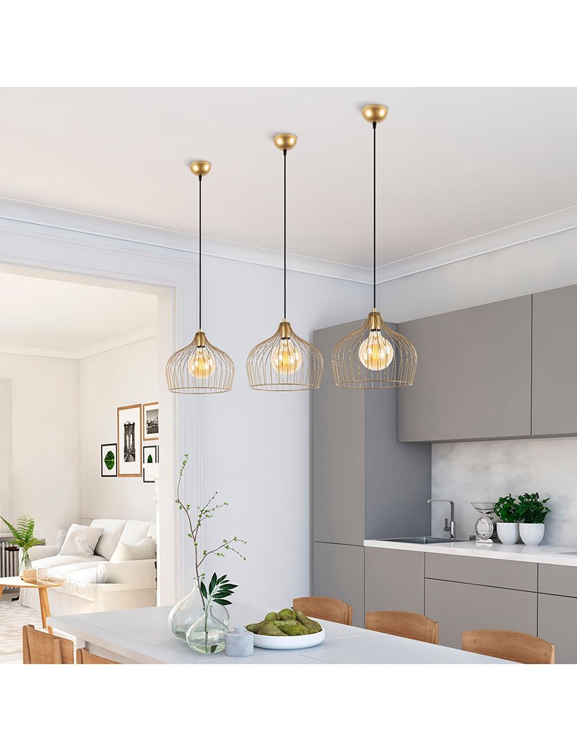 Candeeiro de Teto 30x30x121cm Dourado Brilhante