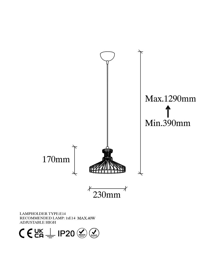 Candeeiro de Teto 23x23x129cm Dourado Brilhante