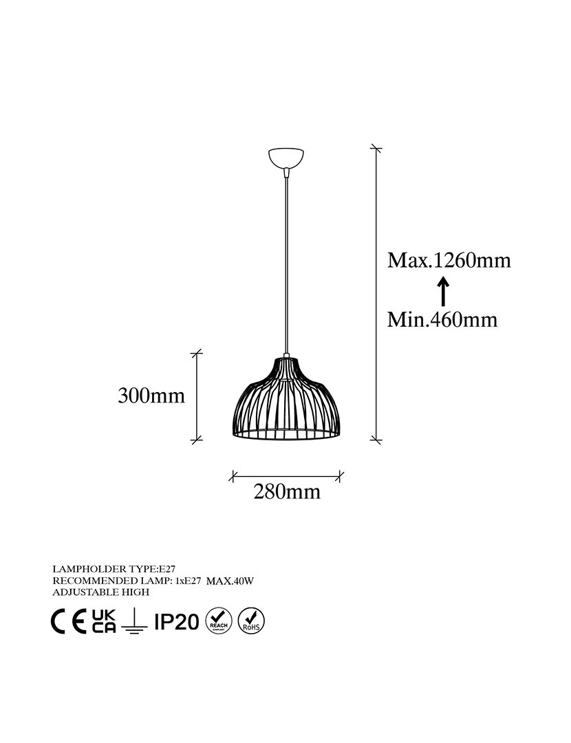 Candeeiro de Teto 28x28x126cm Dourado Brilhante