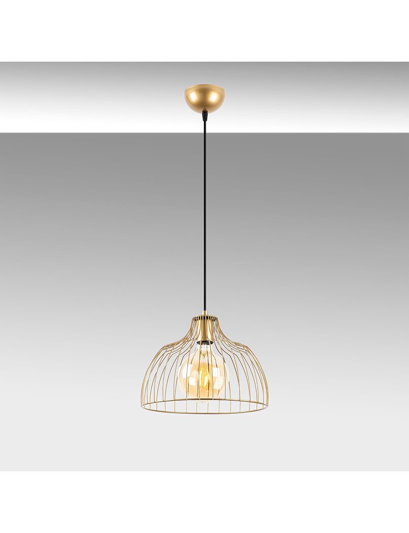 Candeeiro de Teto 28x28x126cm Dourado Brilhante