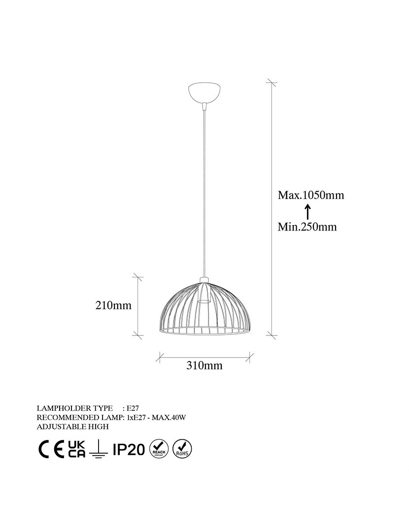 Candeeiro de Teto 31x31x105cm Dourado Brilhante