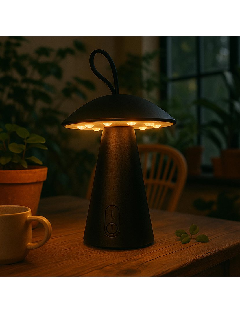 Candeeiro de Mesa Recarregável Ø15x17cm Preto