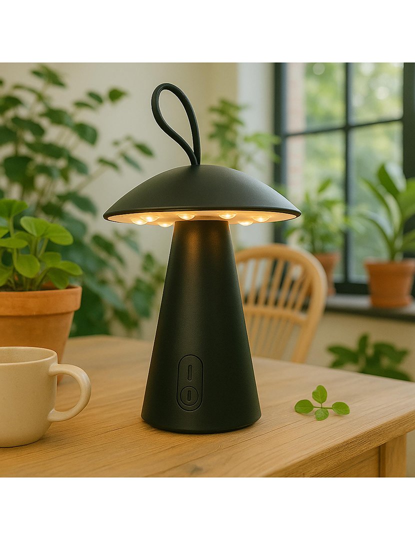 Candeeiro de Mesa Recarregável Ø15x17cm Preto