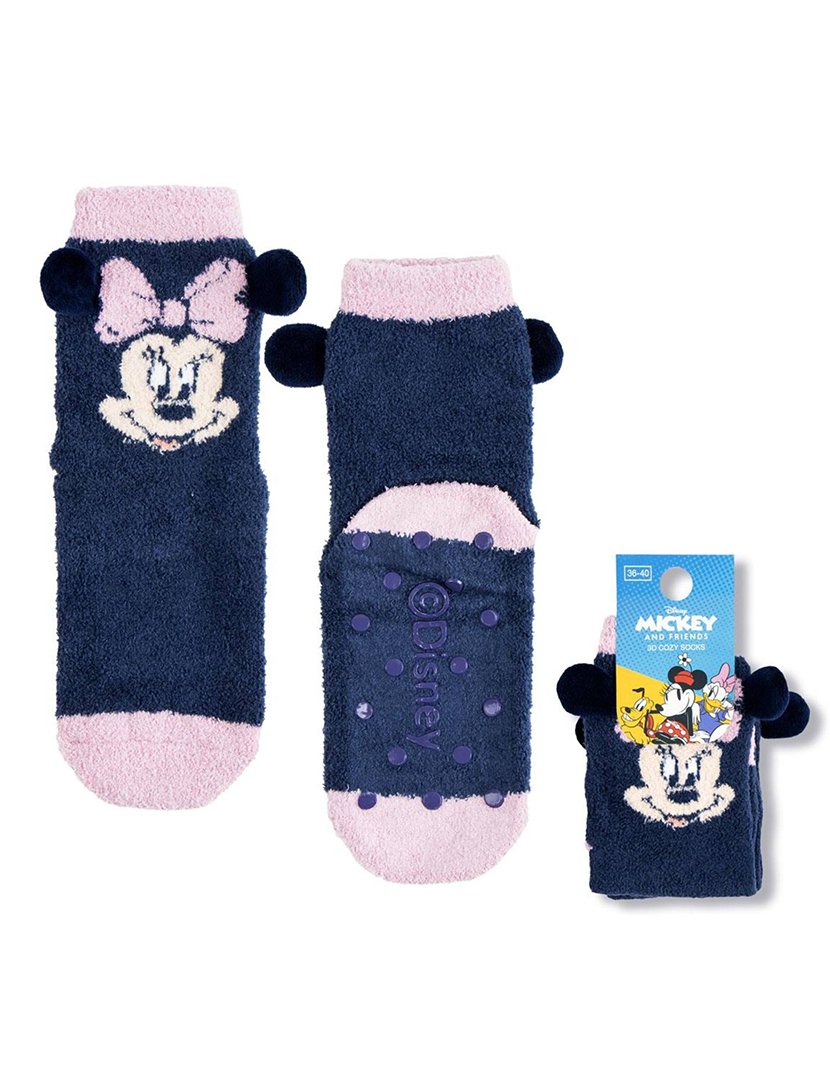 Meias Antiderrapantes Menina 3D Minnie Azul e Rosa