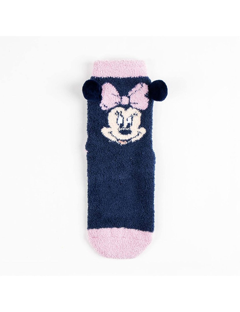 Meias Antiderrapantes Menina 3D Minnie Azul e Rosa