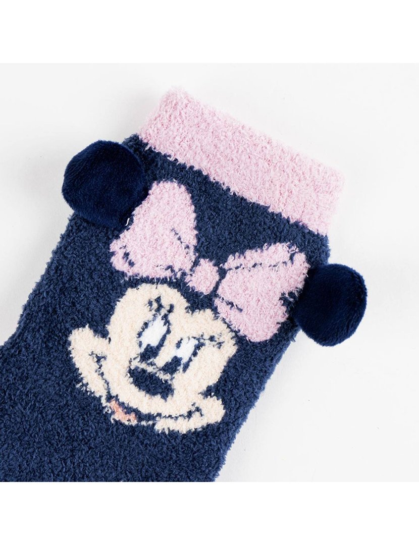 Meias Antiderrapantes Menina 3D Minnie Azul e Rosa